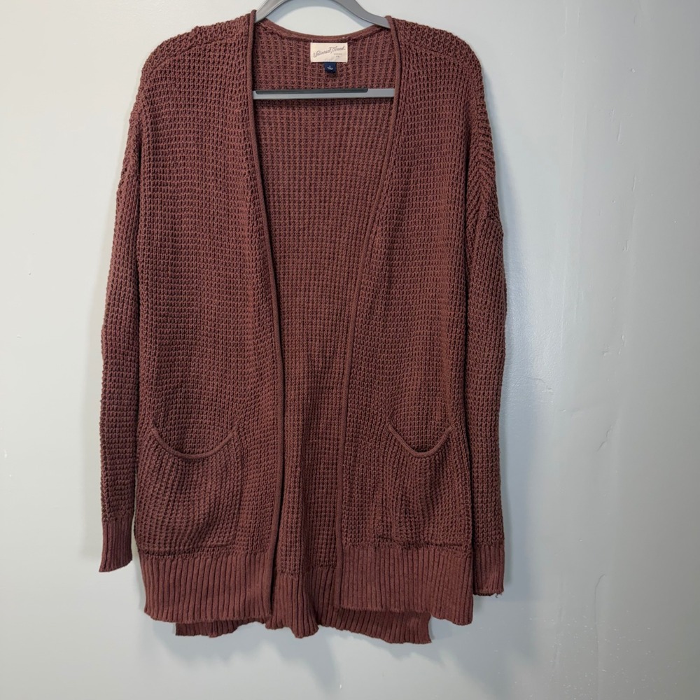 Universal Thread Waffle Knit Open Front Cardigan Mauve Brown Small
